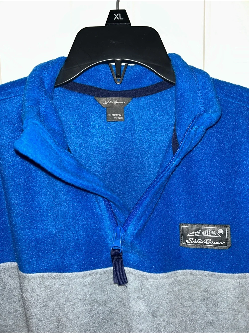 Eddie Bauer Two-Tone Blue and Gray Half-Zip Fleece Pullover